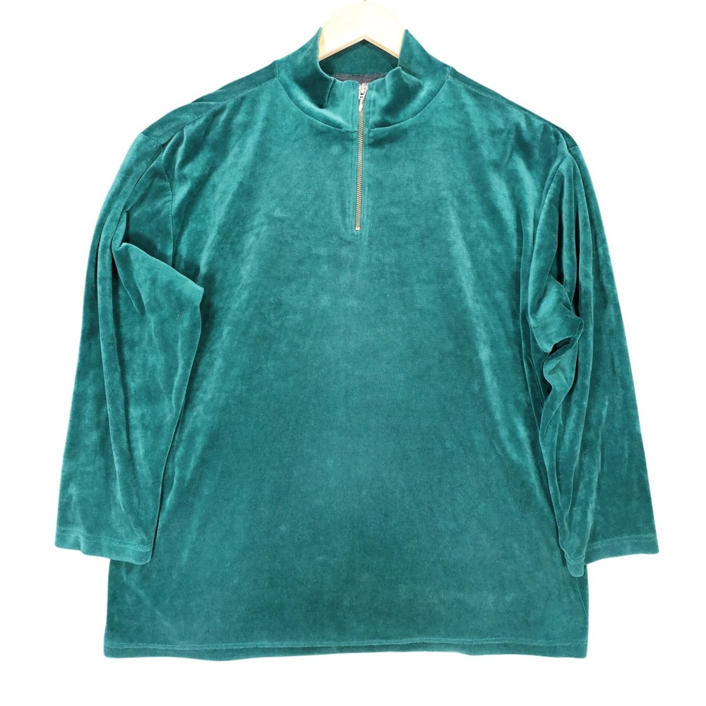 Sag Harbor Pullover Women Large Green‎ Excellent Velour Quarter Zip